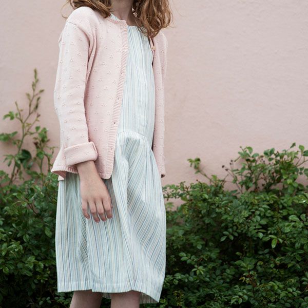 オーガニックコットン キッズノースリーブギャザードレス stripe