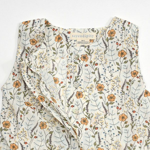 オーガニックコットン キッズノースリーブギャザードレス Print