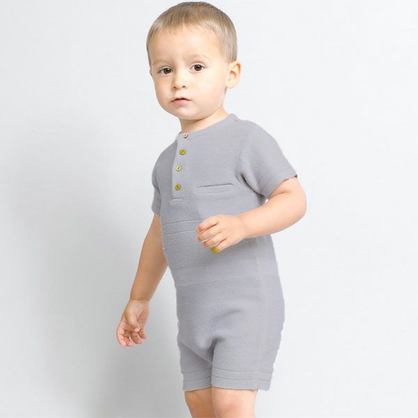 オーガニックコットン ベビー ニットショートロンパース(半袖) AIDAN