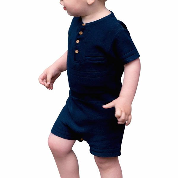 オーガニックコットン ベビー ニットショートロンパース(半袖) AIDAN