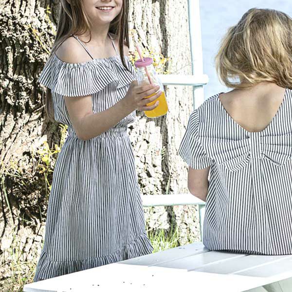 オーガニックコットン キッズ オフショルダードレス ストライプ MELODY