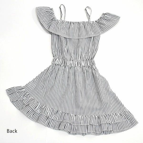 オーガニックコットン キッズ オフショルダードレス ストライプ MELODY