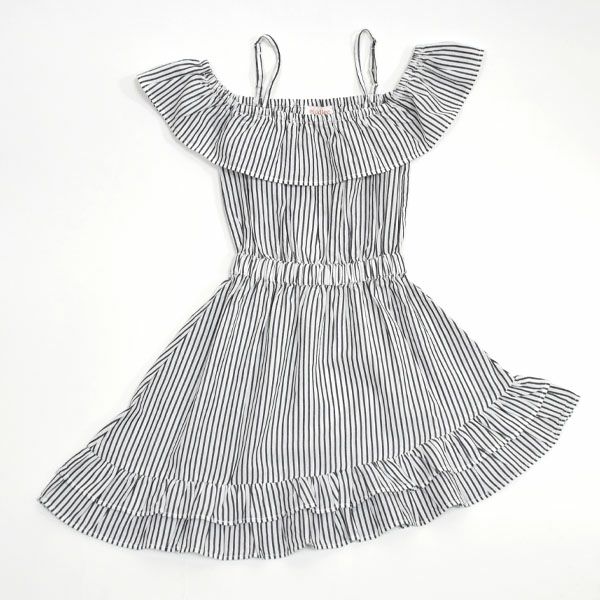 オーガニックコットン キッズ オフショルダードレス ストライプ MELODY