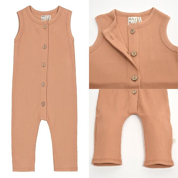 オーガニックコットン ベビーワッフルノースリーブジャンプスーツ