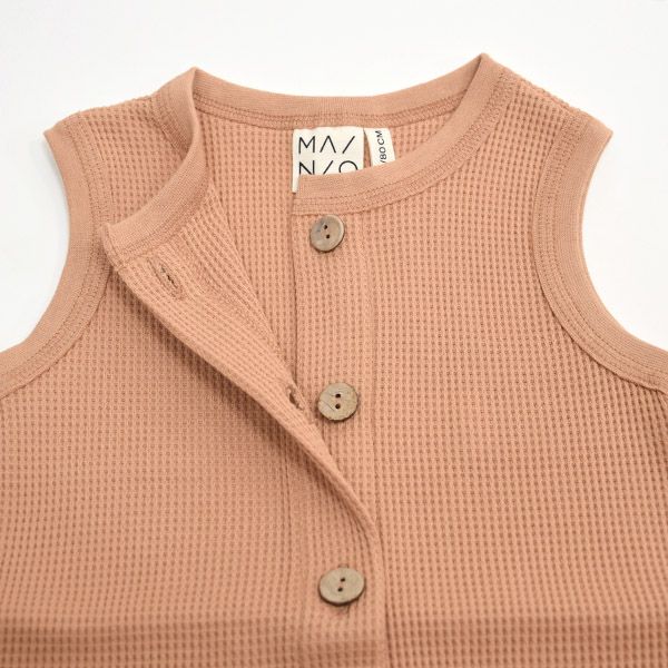 オーガニックコットン ベビーワッフルノースリーブジャンプスーツ