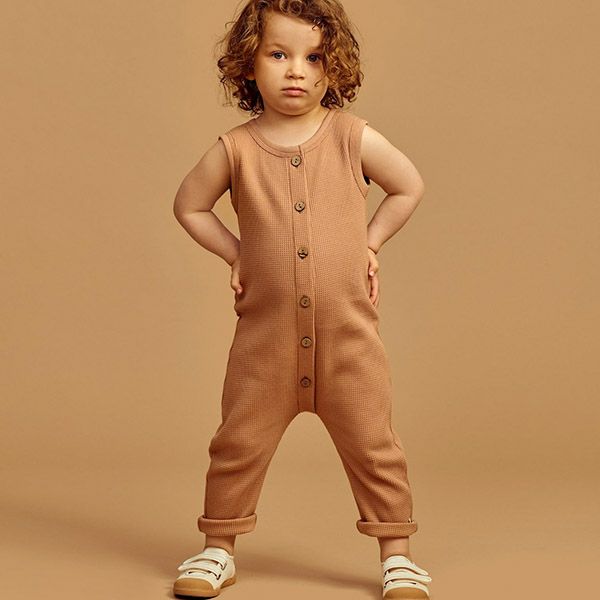 オーガニックコットン ベビーワッフルノースリーブジャンプスーツ