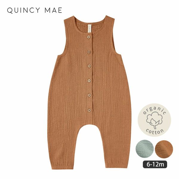オーガニックコットン ベビーガーゼノースリーブジャンプスーツ