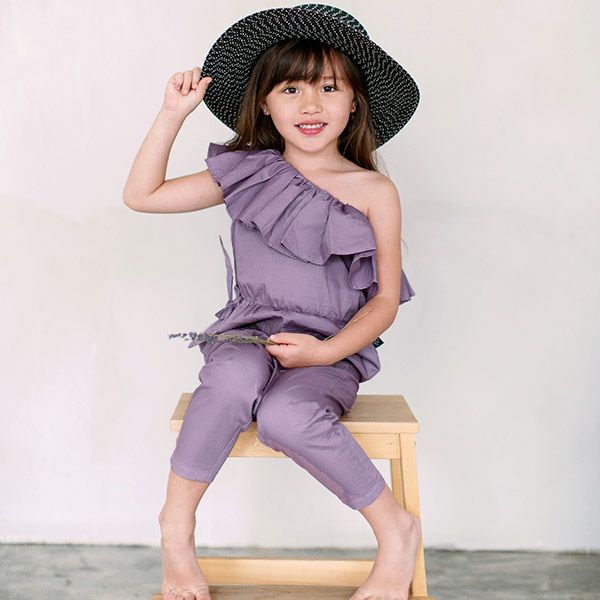 オーガニックコットン キッズオフショルダージャンプスーツ Isla