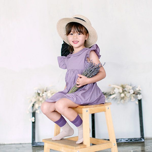 オーガニックコットン キッズフリル袖ドレス Aria