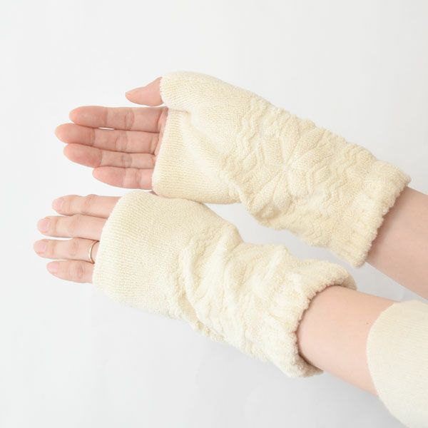オーガニックコットン 雪柄パイル指なし手袋