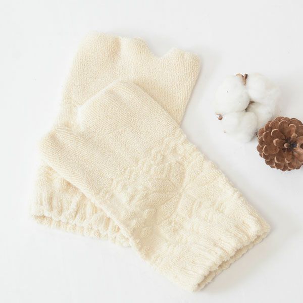 オーガニックコットン 雪柄パイル指なし手袋