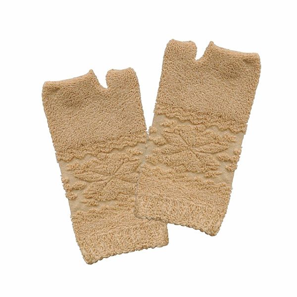 オーガニックコットン 雪柄パイル指なし手袋