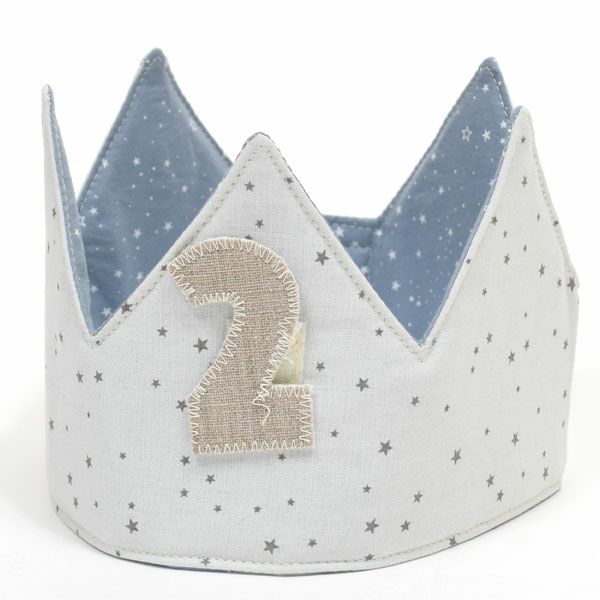 オーガニックコットン バースデークラウン Blue&Grey on Grey