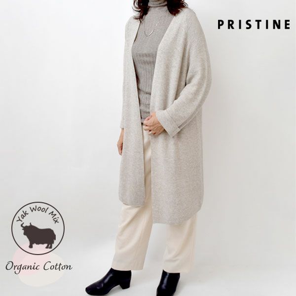 オーガニックコットン＆ヤク ガータードルマンロングカーディ グレー M