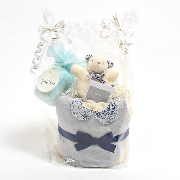 オーガニックコットン おむつケーキ リバティ 星柄アデラジャブルー