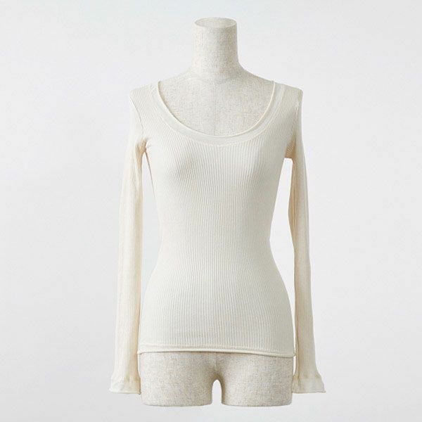 オーガニックコットン チューブテレコクルーネック(長袖) ナチュラル M