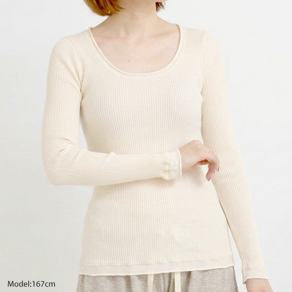 オーガニックコットン チューブテレコクルーネック(長袖) ナチュラル M