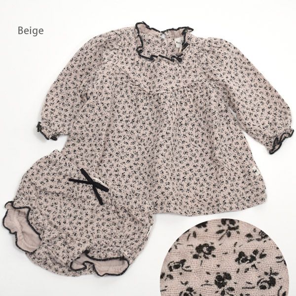 【SALE／20%OFF】オーガニックコットン ベビー ガーゼブラウス＆ブルマ LIBERTY(長袖)