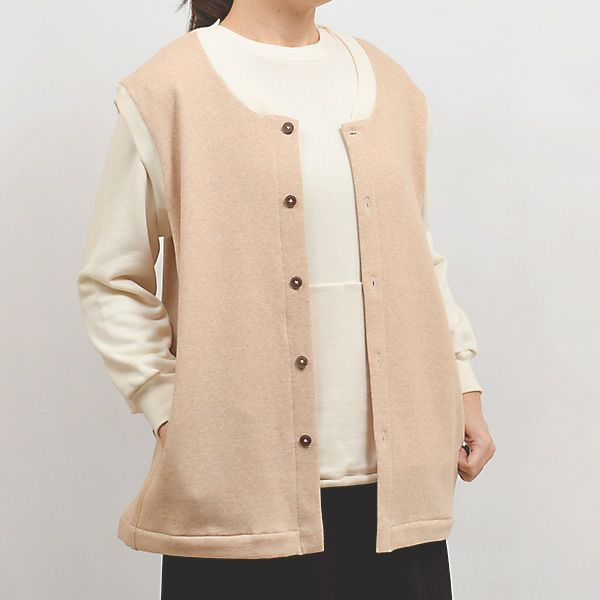 オーガニックコットン 裏起毛前開きベスト