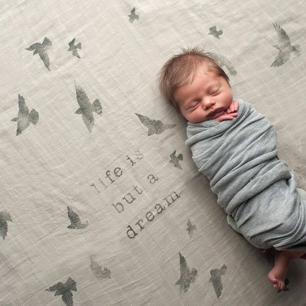 オーガニックコットン モスリンスワドルScarf Birds