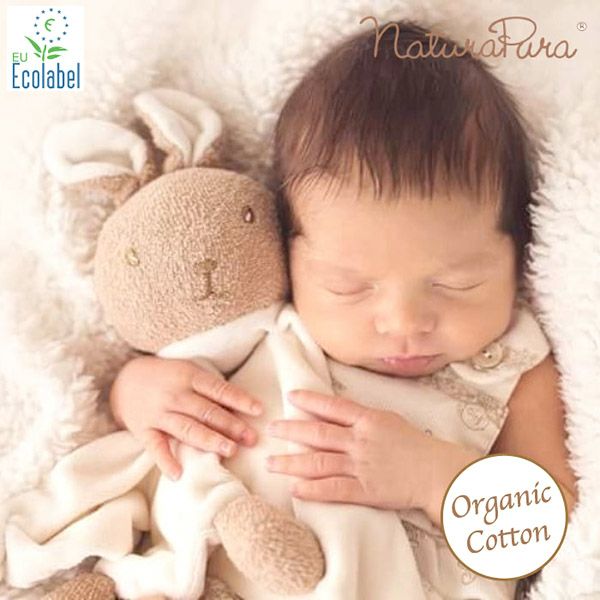 オーガニックコットン ベビーおしゃぶりクロス付きぬいぐるみ うさぎのドゥドゥ