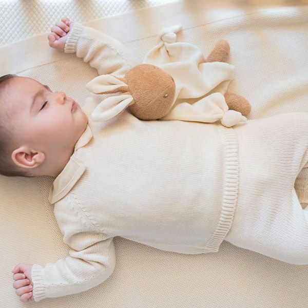 オーガニックコットン ベビーおしゃぶりクロス付きぬいぐるみ うさぎのドゥドゥ