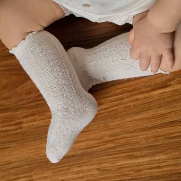 オーガニックコットン ベビー模様編みハイソックス