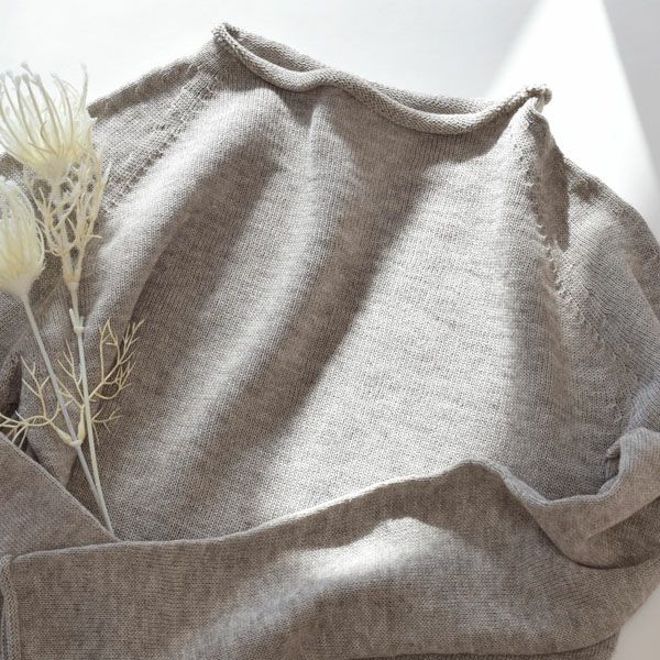 オーガニックコットン&ヤク 無縫製ボートネック モクグレー M