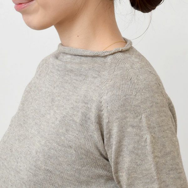 オーガニックコットン&ヤク 無縫製ボートネック モクグレー M