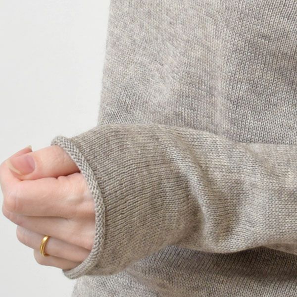 オーガニックコットン&ヤク 無縫製ボートネック モクグレー M
