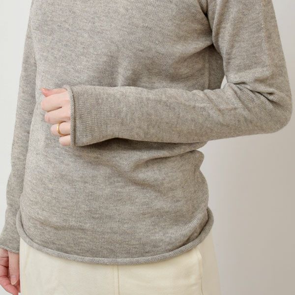 オーガニックコットン&ヤク 無縫製ボートネック モクグレー M