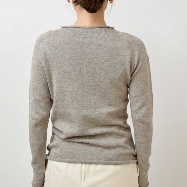 オーガニックコットン&ヤク 無縫製ボートネック モクグレー M