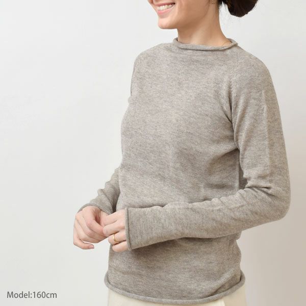 オーガニックコットン&ヤク 無縫製ボートネック モクグレー M