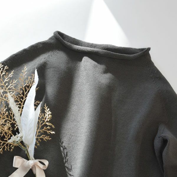 オーガニックコットン 無縫製ボートネック五倍子 ナチュラルブラック M