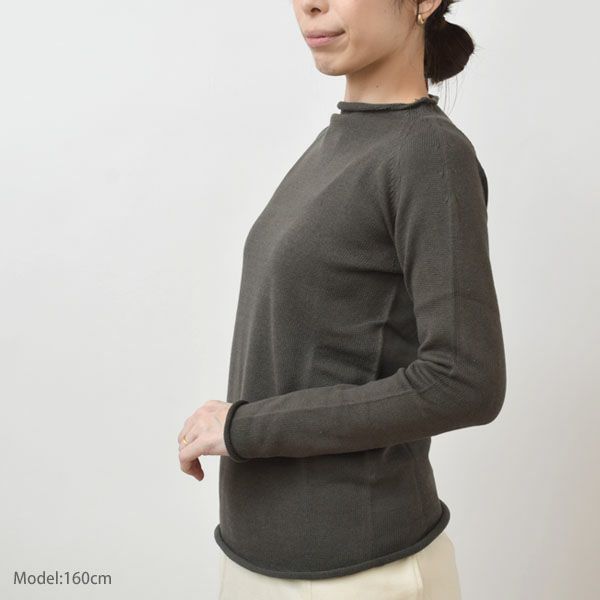 オーガニックコットン 無縫製ボートネック五倍子 ナチュラルブラック M