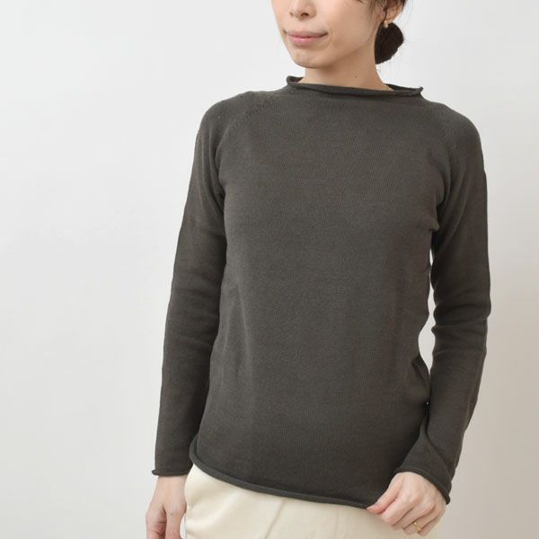 オーガニックコットン 無縫製ボートネック五倍子 ナチュラルブラック M