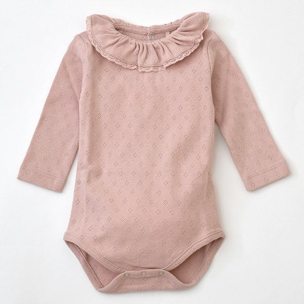 【SALE／20%OFF】 オーガニックコットン ベビーポインテルフリルネックボディスーツ(長袖) Bebe