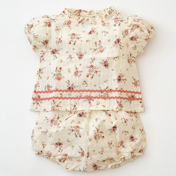 オーガニックコットン ベビーパフスリーブブラウス＆ブルマ Laura