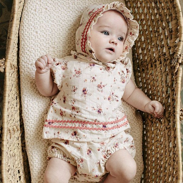 オーガニックコットン ベビーパフスリーブブラウス＆ブルマ Laura