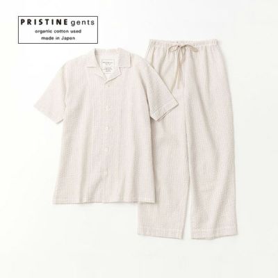 オーガニックコットン&リネン メンズサッカーストライプパジャマ(半袖)