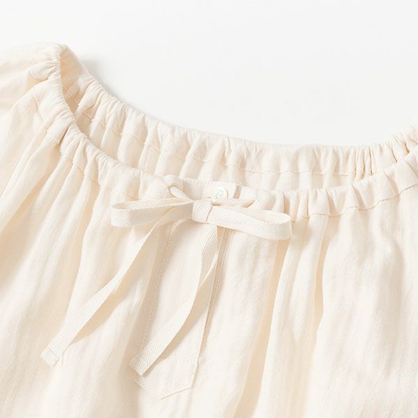 オーガニックコットン ヘリンボンギャザーネグリジェ(半袖) ナチュラル M