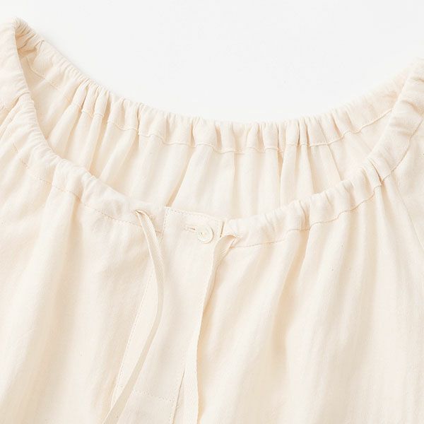 オーガニックコットン ヘリンボンギャザーネグリジェ(半袖) ナチュラル M