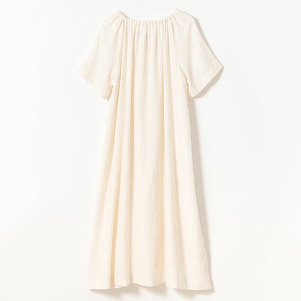 オーガニックコットン ヘリンボンギャザーネグリジェ(半袖) ナチュラル M