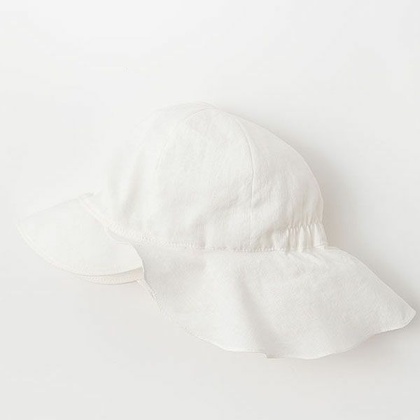 オーガニックコットン&リネン ベビー日除け帽子 ホワイト 46-48