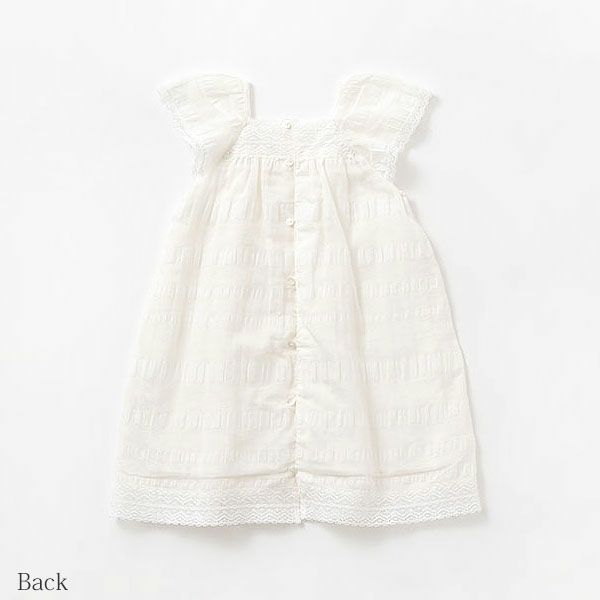 オーガニックコットン&リネン ベビーラミーサッカーワンピース ホワイト 80-90