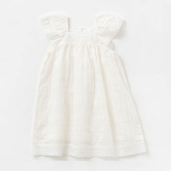 オーガニックコットン&リネン ベビーラミーサッカーワンピース ホワイト 80-90