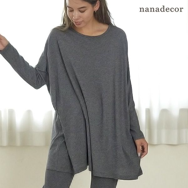 オーガニックコットン ファインニットワイドトップス チャコールグレー M