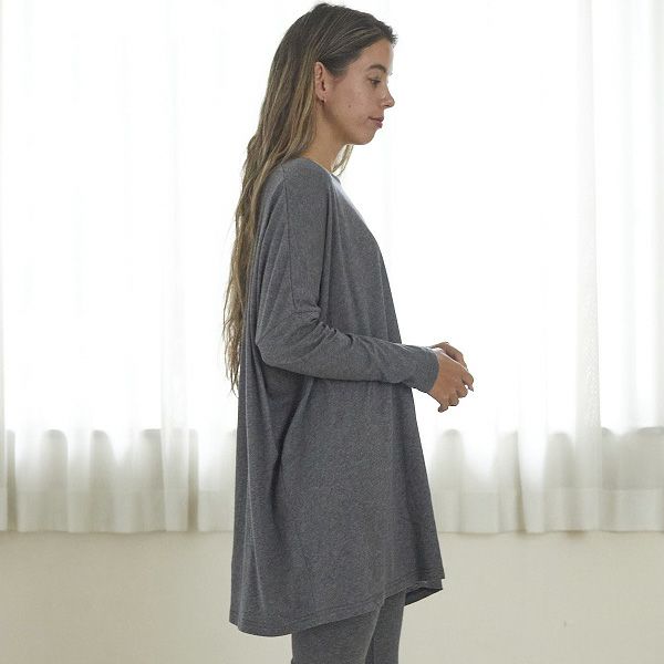 オーガニックコットン ファインニットワイドトップス チャコールグレー M