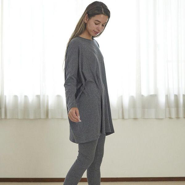 オーガニックコットン ファインニットワイドトップス チャコールグレー M
