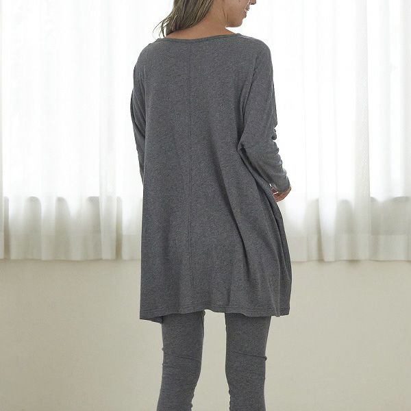 オーガニックコットン ファインニットワイドトップス チャコールグレー M